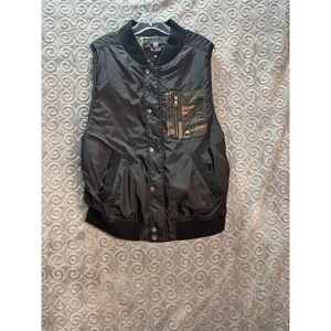 Mens BLACK XL Bomber Vest Sleeveless Camo Pocket Quilted Lined Full Zip‎ Up